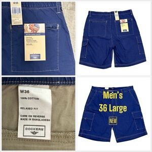 Men's Dockers 36 Large Shorts Navy Blue Cargo Utility Side Elastic Casual NWT